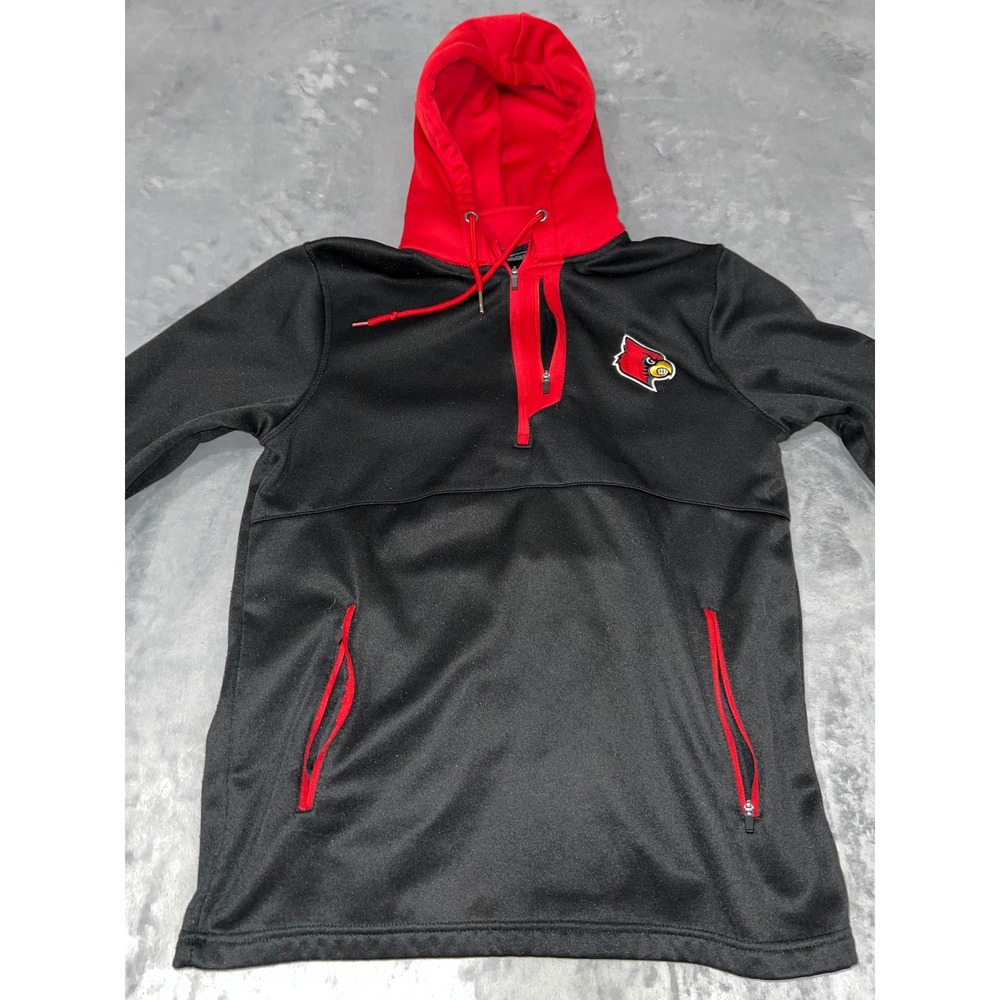 Colosseum Louisville Cardinals Hoodie Mens Small Black Red 1/4 Zip Sweatshirt
